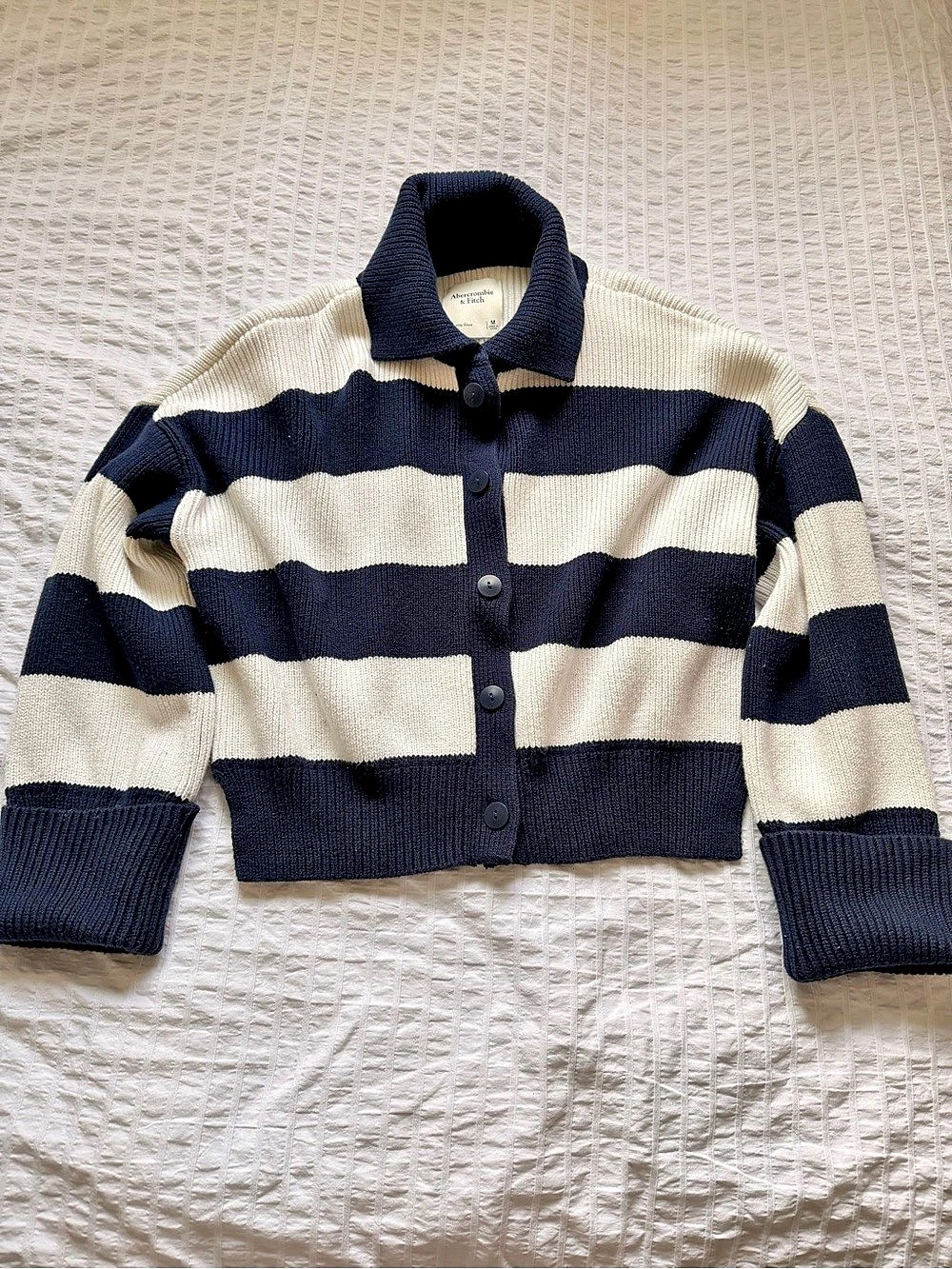 Abercrombie & Fitch Striped Polo Sweater Cardigan Blue & Cream Medium